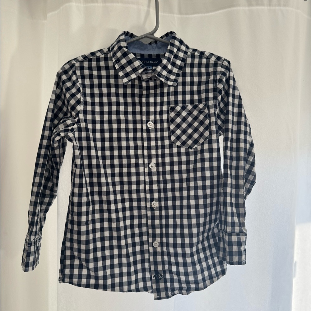 Andy & Evan Kids Checkered Button Down Shirt - Navy and White
